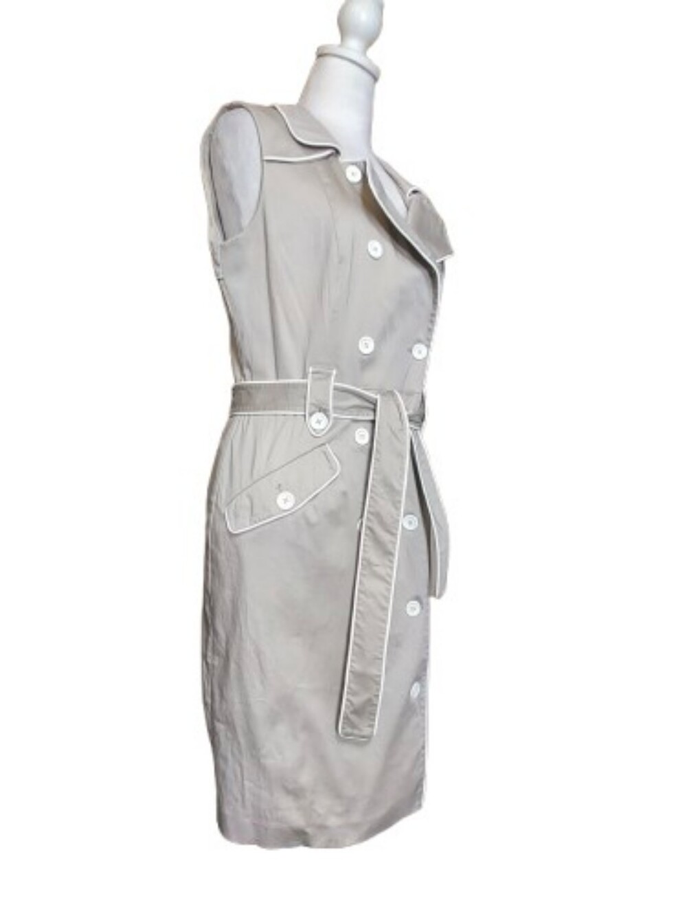 Calvin Klein Sleeveless Trench Dress Sz 8 Beige Belted Midi Dress Quite Luxury - Picture 8 of 12